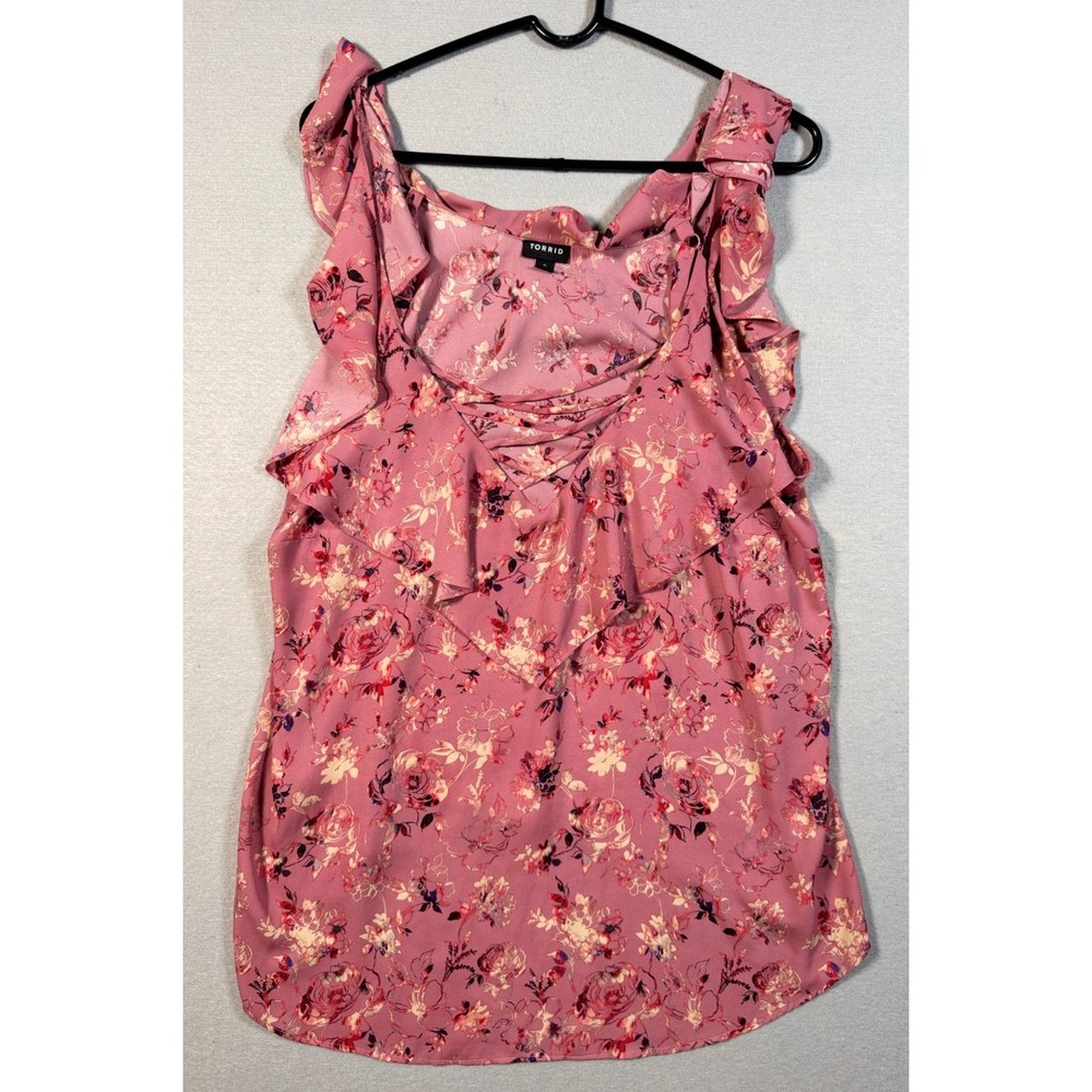 Torrid Women's Floral Lace up Cold Shoulder Blouse - Size 0 - 100% Polyester